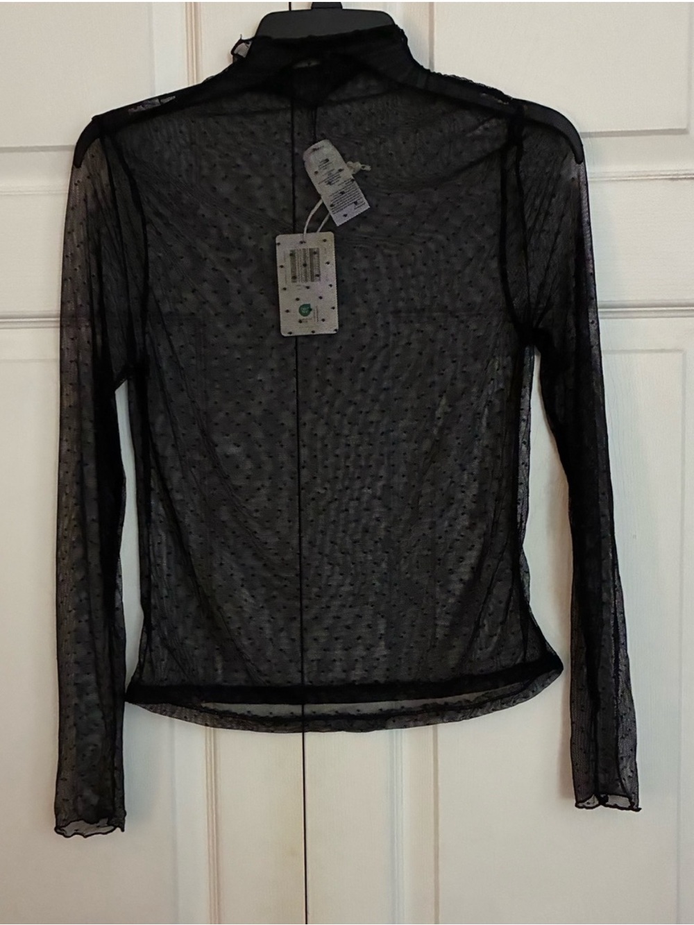Black Dot Long-Sleeve Mesh Layering Top